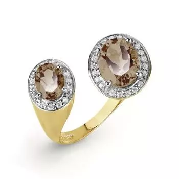 Кольцо с раухтопазами и фианитами Линии Любви