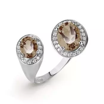 Кольцо с раухтопазами и фианитами Линии Любви