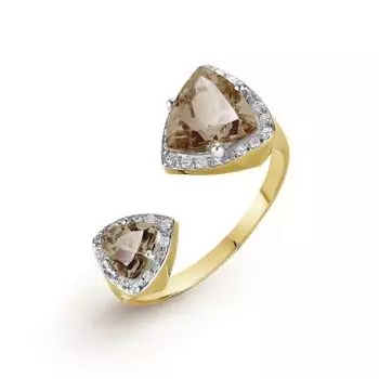 Кольцо с раухтопазами и фианитами Линии Любви