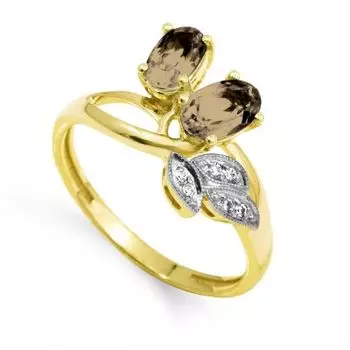 Кольцо с раухтопазами и фианитами Линии Любви