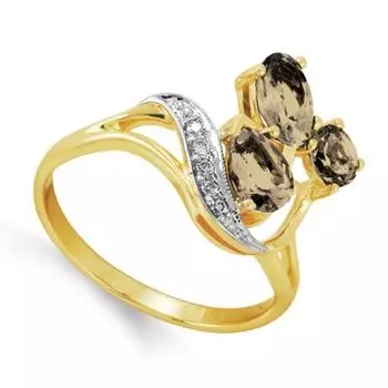 Кольцо с раухтопазами и фианитами Линии Любви