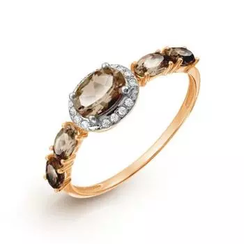 Кольцо с раухтопазами и фианитами Линии Любви