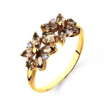 Кольцо с раухтопазами и фианитами Линии Любви