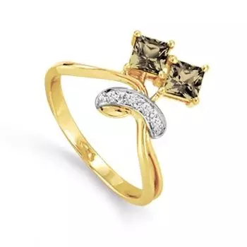 Кольцо с раухтопазами и фианитами Линии Любви