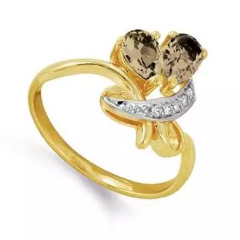 Кольцо с раухтопазами и фианитами Линии Любви