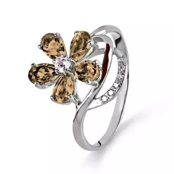 Кольцо с раухтопазами и фианитами Линии Любви