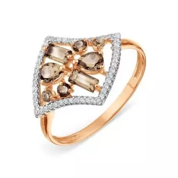 Кольцо с раухтопазами и фианитами Линии Любви