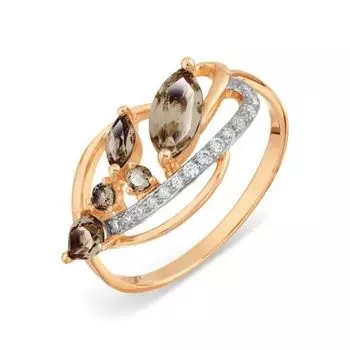 Кольцо с раухтопазами и фианитами Линии Любви