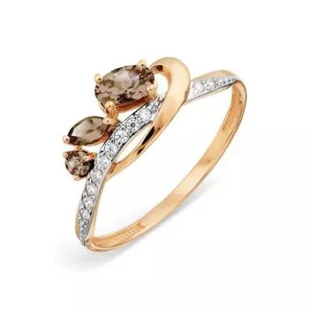 Кольцо с раухтопазами и фианитами Линии Любви