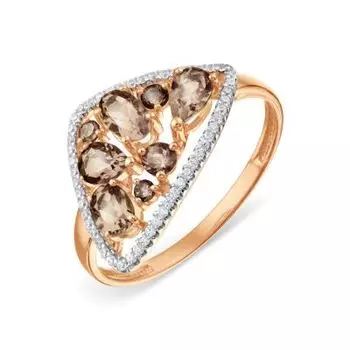 Кольцо с раухтопазами и фианитами Линии Любви