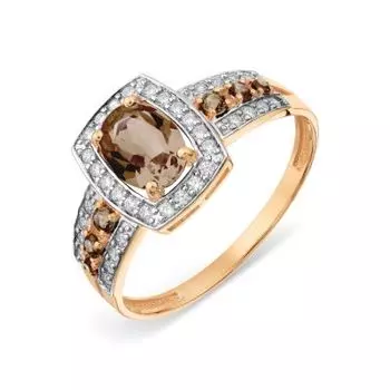 Кольцо с раухтопазами и фианитами Линии Любви