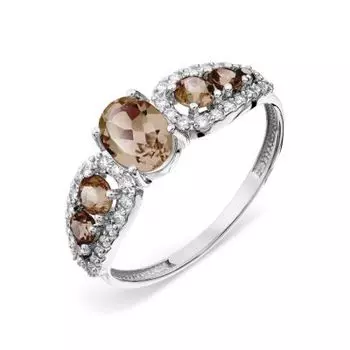 Кольцо с раухтопазами и фианитами Линии Любви