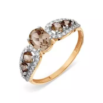 Кольцо с раухтопазами и фианитами Линии Любви