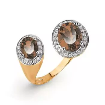 Кольцо с раухтопазами и фианитами Линии Любви