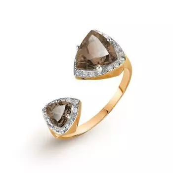 Кольцо с раухтопазами и фианитами Линии Любви