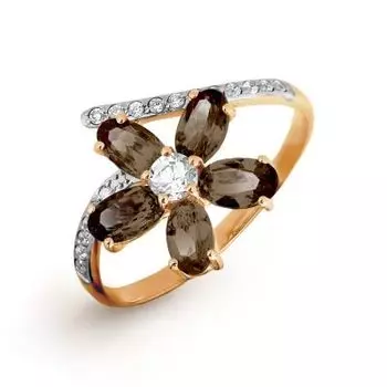 Кольцо с раухтопазами и фианитами Линии Любви