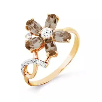 Кольцо с раухтопазами и фианитами Линии Любви