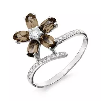 Кольцо с раухтопазами и фианитами Линии Любви