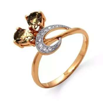 Кольцо с раухтопазами и фианитами Линии Любви