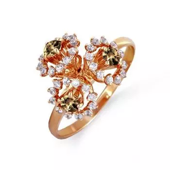 Кольцо с раухтопазами и фианитами Линии Любви