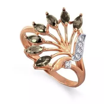 Кольцо с раухтопазами и фианитами Линии Любви