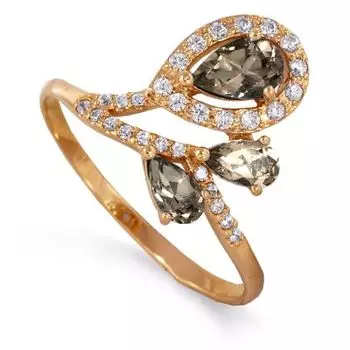 Кольцо с раухтопазами и фианитами Линии Любви