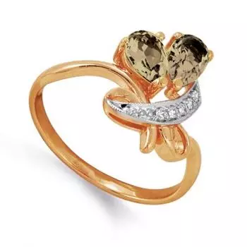 Кольцо с раухтопазами и фианитами Линии Любви