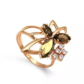 Кольцо с раухтопазами и фианитами Линии Любви