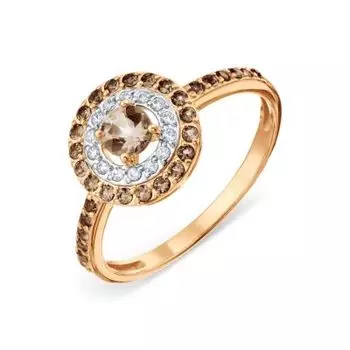 Кольцо с раухтопазами и фианитами Линии Любви