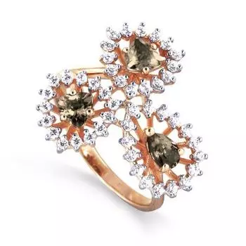 Кольцо с раухтопазами и фианитами Линии Любви