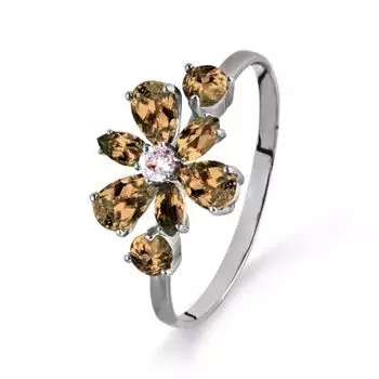 Кольцо с раухтопазами и фианитом Линии Любви