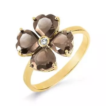 Кольцо с раухтопазами и фианитом Линии Любви