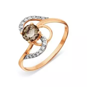 Кольцо с раухтопазом и фианитами Линии Любви