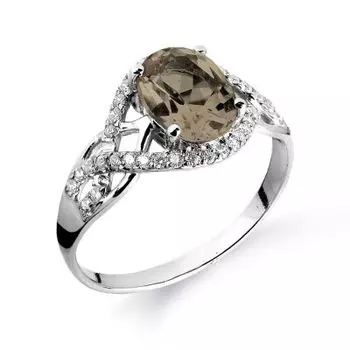 Кольцо с раухтопазом и фианитами Линии Любви