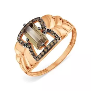 Кольцо с раухтопазом и фианитами Линии Любви