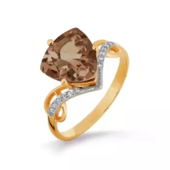 Кольцо с раухтопазом и фианитами Линии Любви