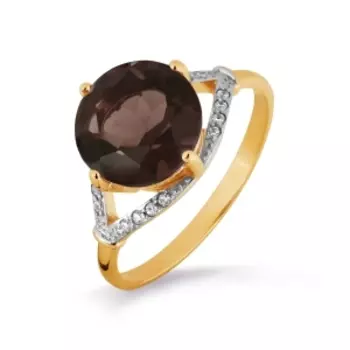 Кольцо с раухтопазом и фианитами Линии Любви