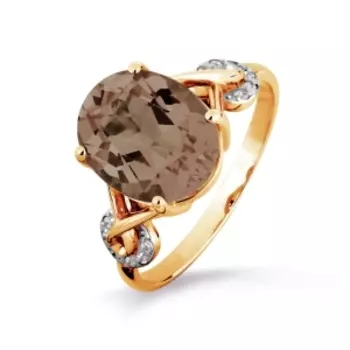 Кольцо с раухтопазом и фианитами Линии Любви