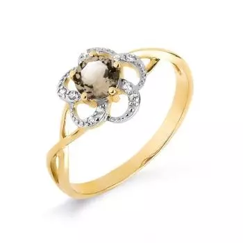 Кольцо с раухтопазом и фианитами Линии Любви