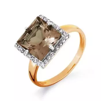 Кольцо с раухтопазом и фианитами Линии Любви