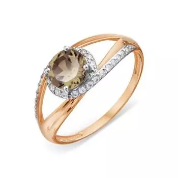 Кольцо с раухтопазом и фианитами Линии Любви