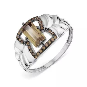 Кольцо с раухтопазом и фианитами Линии Любви