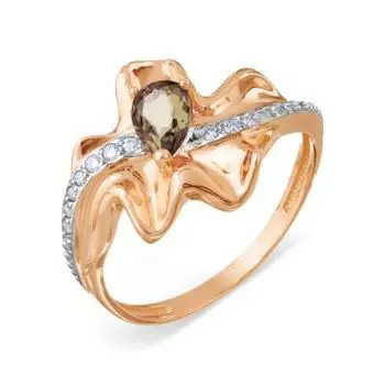 Кольцо с раухтопазом и фианитами Линии Любви