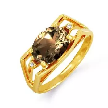 Кольцо с раухтопазом и фианитами Линии Любви