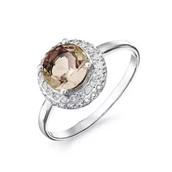 Кольцо с раухтопазом и фианитами Линии Любви