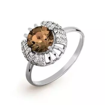 Кольцо с раухтопазом и фианитами Линии Любви