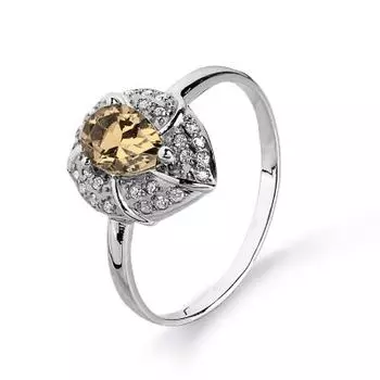 Кольцо с раухтопазом и фианитами Линии Любви