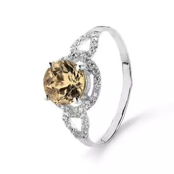 Кольцо с раухтопазом и фианитами Линии Любви