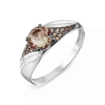 Кольцо с раухтопазом и фианитами Линии Любви