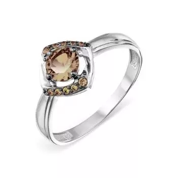 Кольцо с раухтопазом и фианитами Линии Любви